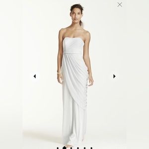 David’s bridal long purple strapless mesh dress with side draping,size 6